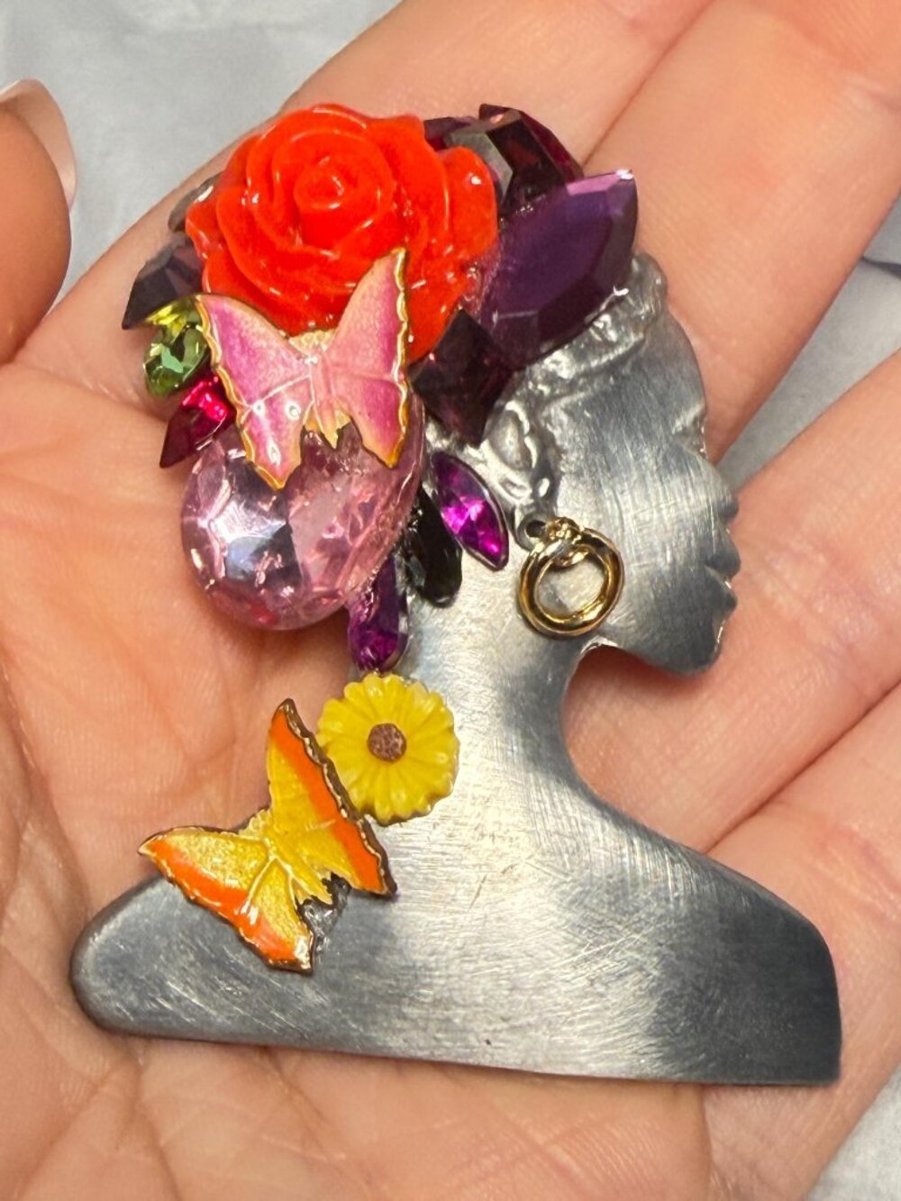 OOAK Lady Silhouette Brooch Signed Luigi Ultracraft Handmade